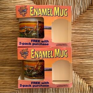 Two vintage 1993 Joe Camel enamel mugs